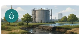 Oil storage tanks near a waterway